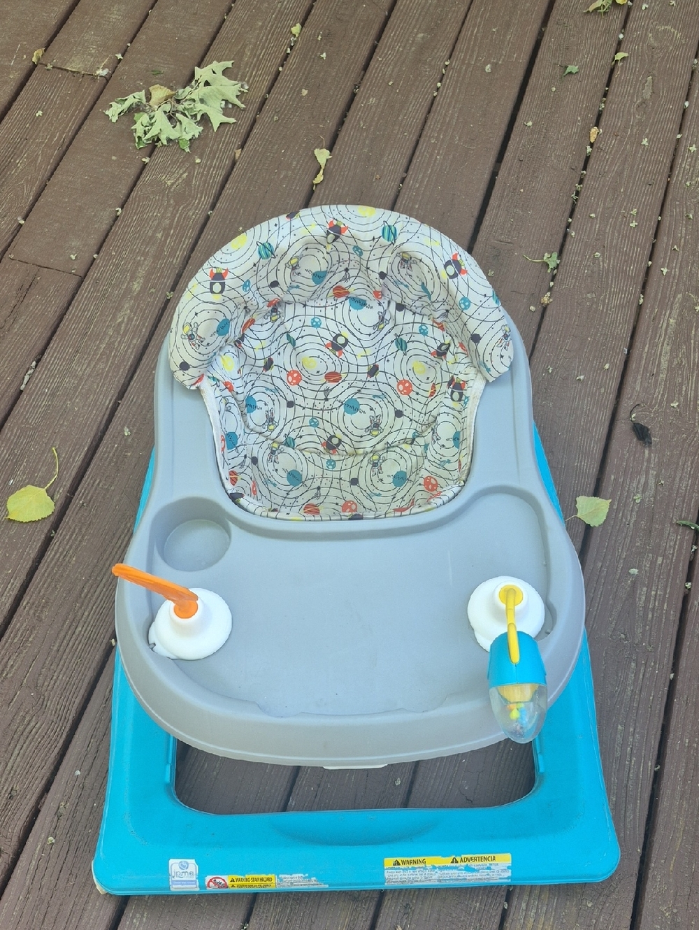 Blue and Gray Baby Walker with Patterned Seat - Unbranded